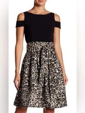 Eliza J Black Bodice with Leopard-Print Full Skirt